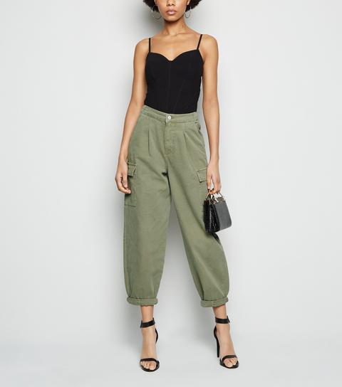 Olive Balloon Leg Cargo Trousers New Look