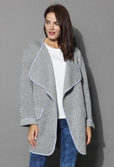 Just Knitted Open Coat In Grey