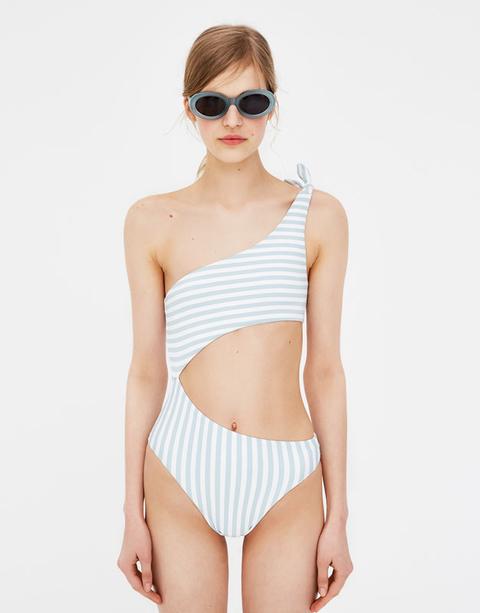 Striped Swimsuit With One Strap