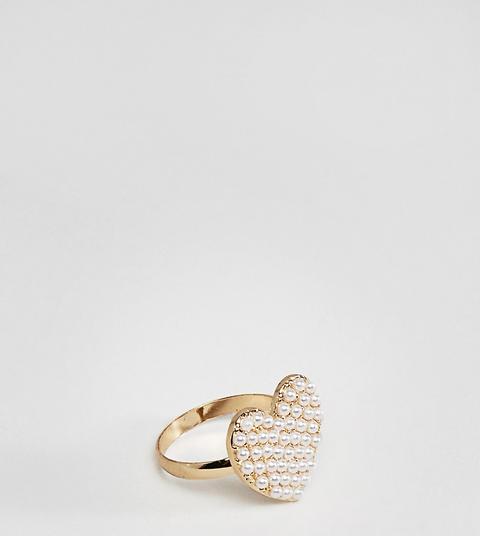 Asos Design Curve - Anello Oro Con Cuore In Perla - Oro