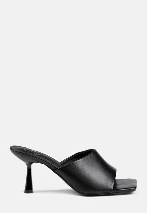 Black Square Toe Low Heel Mules, Black