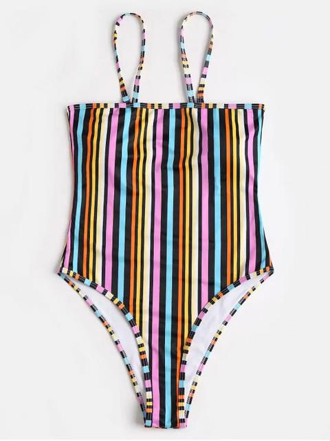 Traje De Baño De Rayas De Alto Corte De Rayas Coloridas