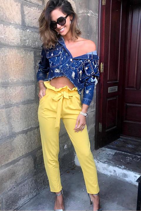 Yellow Paper Bag Tie Waist Cigarette Trousers - Karmen