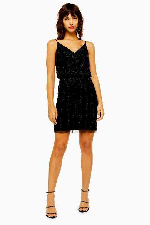 lady luxe embellished chevron midaxi dress in black