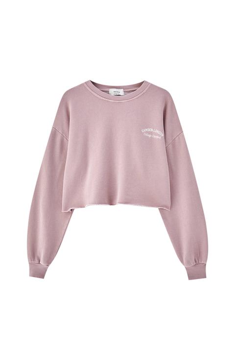 Sweat Rose Cropped Inscription Brodée