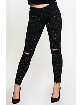 Pantaloni Skinny Neri Con Strass