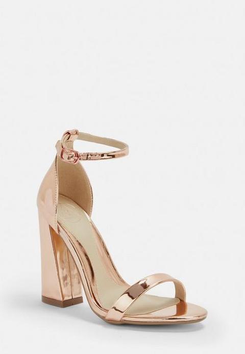 rose gold barely there block heels