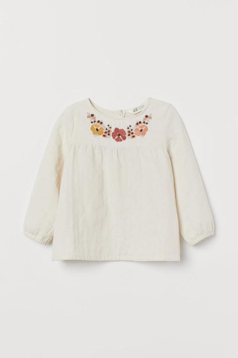 Embroidered Cotton Blouse - Beige