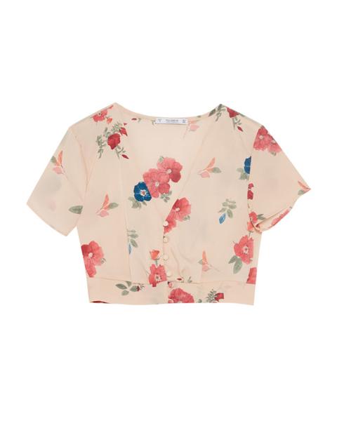 Crop Top Botones Flores