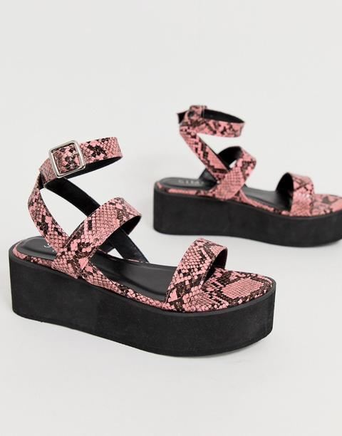 Sandalias Con Plataforma Plana Y Diseño De Efecto Piel De Serpiente En Rosa Kestral De Simmi London