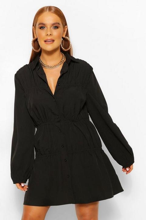 Robe-chemise À Détails Froncés - Noir - 36, Noir