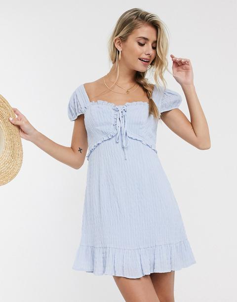 Skylar Rose Milkmaid Mini Dress In Textured Check-blue