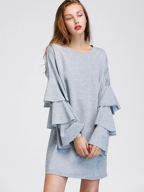 Tiered Fluted Sleeve Marled Tee Dress