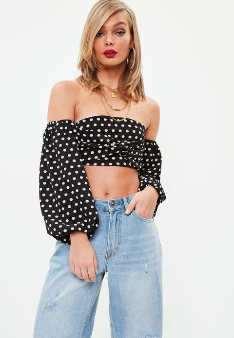 Black Twist Front Polka Dot Top, Black