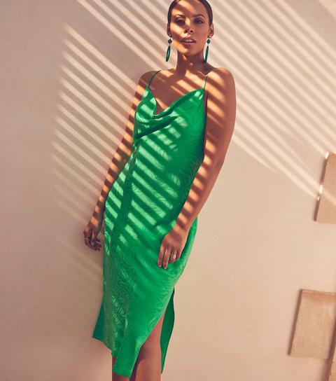 new look green satin dress