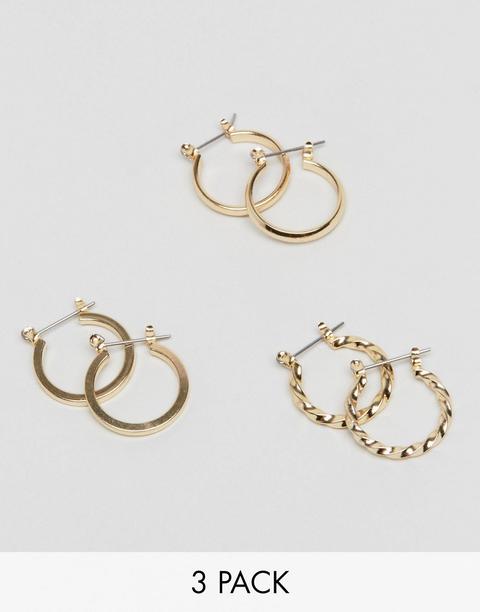 Asos Design - Set Da 3 Orecchini A Cerchio Oro Da 20 Mm - Oro