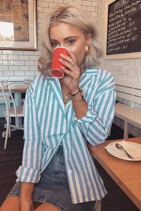 Blue Shirts - Mikala Blue Stripe Poplin Shirt