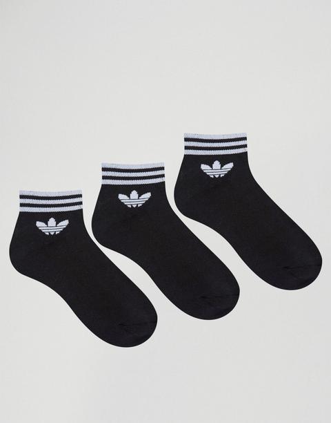 Adidas Originals 3 Pack Black Ankle Socks With Trefoil Logo