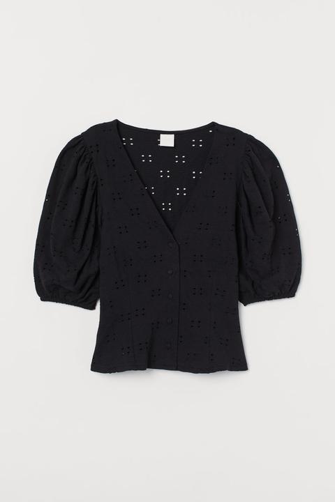 Top À Manches Bouffantes - Noir