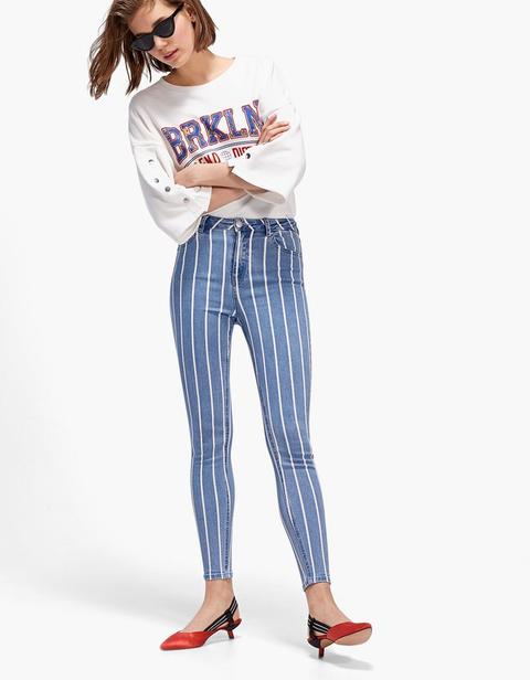 Pantaloni Super High Waist Stripes Jeans Chiaro