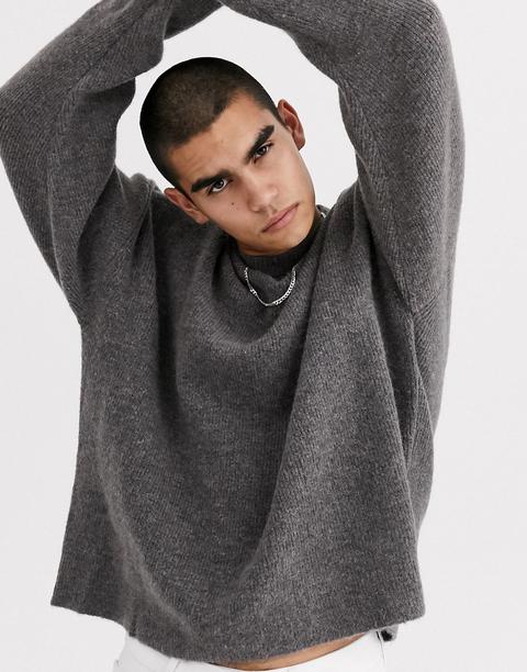 Asos White Boxy Jumper In Grey Alpaca Knit