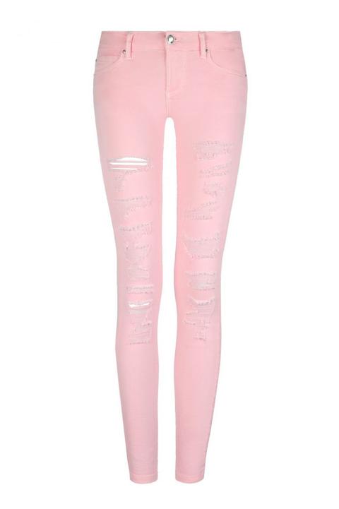 Pantaloni Skinny Destroyed Rosa