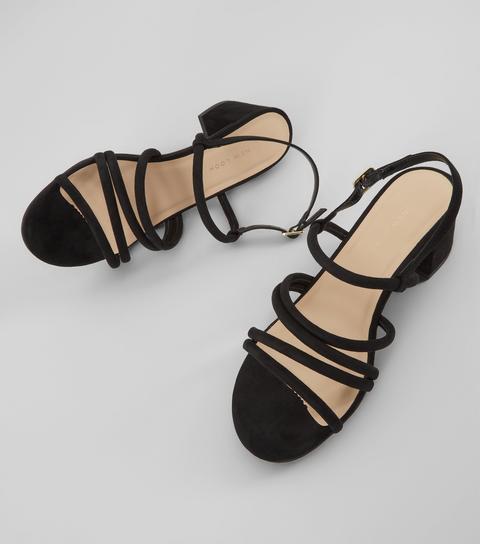 Wide Fit Black Strappy Heeled Sandals
