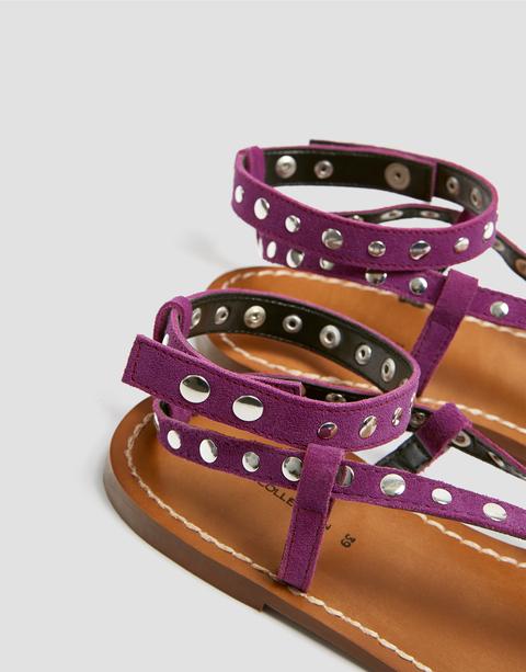 Sandalia Morada Tachas Piel