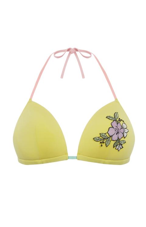 Top De Bikini Amarillo Con Motivo Floral