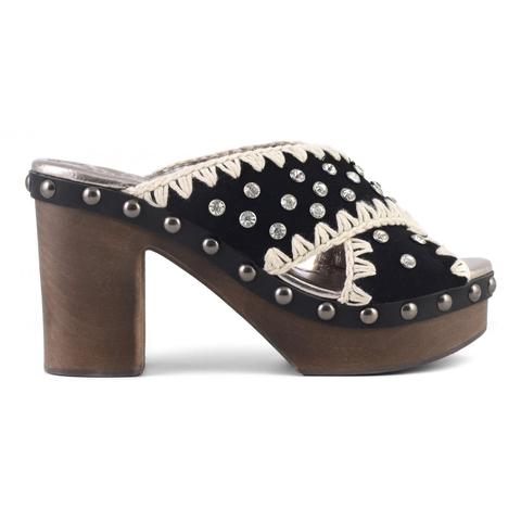 Criss-cross High Heel Wood With Rhinestones