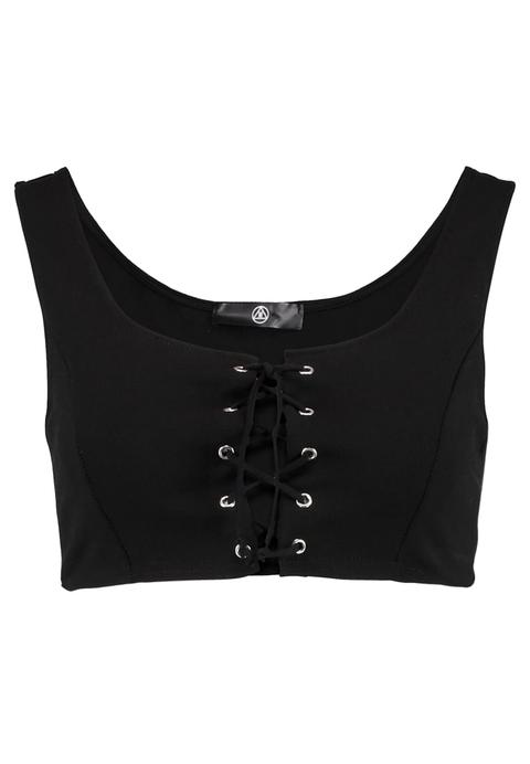 Missguided Corset Lace Up Front Top Black