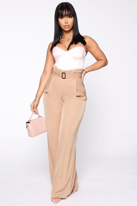 Snatched Paper Bag Waist Pants - Tan