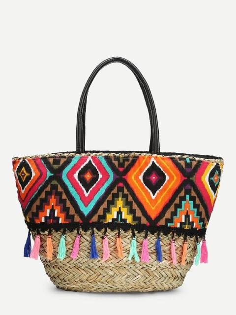 Borsa Di Stoffa Di Paglia Con Nappa from SheIn on 21 Buttons
