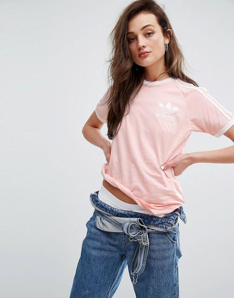 Camiseta Boyfriend Con Tres Rayas Rosa Unisex De Adidas Originals