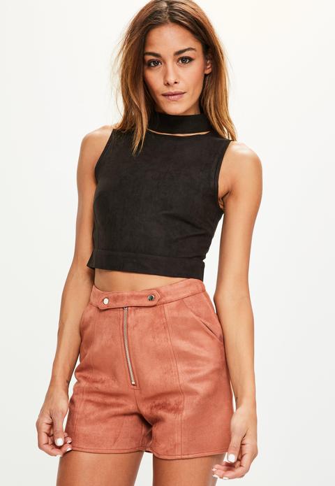 Black Peached Cut Out Neck Sleeveless Top