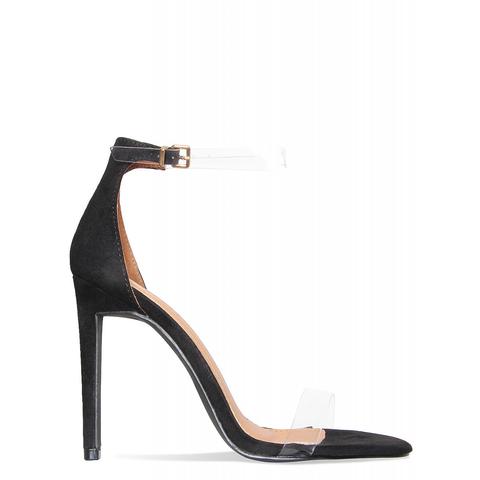 Lanie Black Suede Clear Barely There Heels