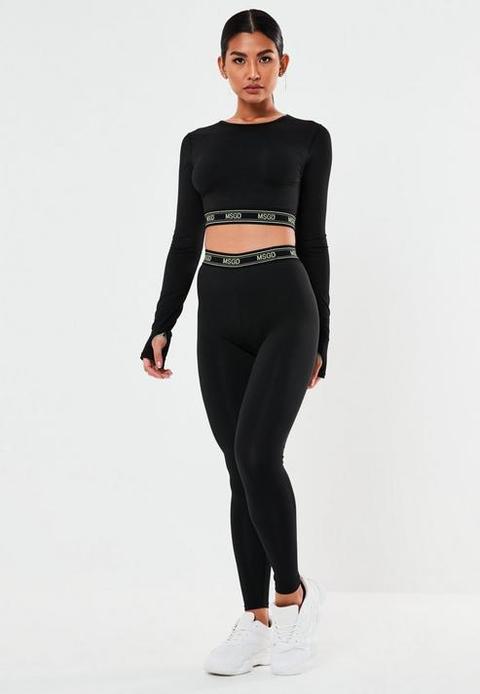 Black Msgd Contrast Tape Gym Leggings, Black