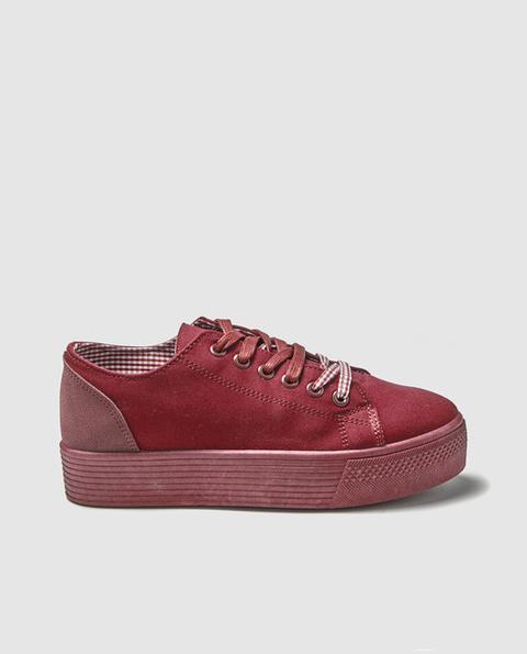 Zapatillas De Lona De Mujer En Rojo Y Cordones Vichy