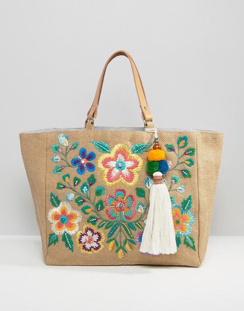 Bolso Tote De Playa Con Bordados Multicolor De Star Mela