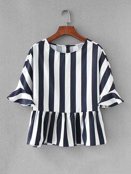 Blusa Pep Hem De Espalda Con Botón De Rayas En Contraste