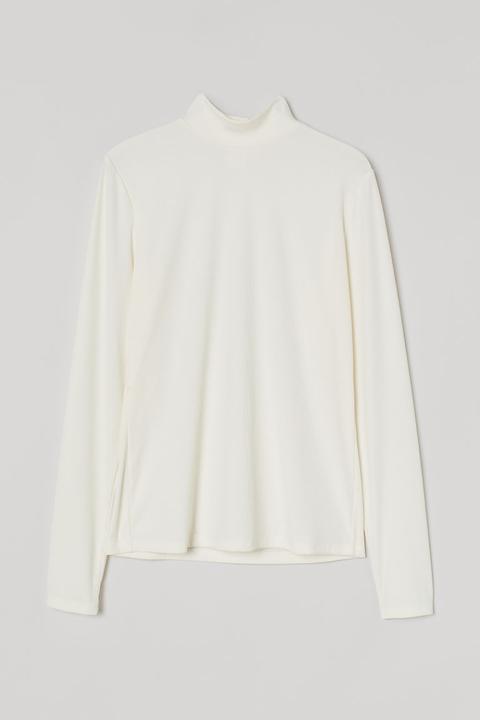 Ribbed Turtleneck Top - White