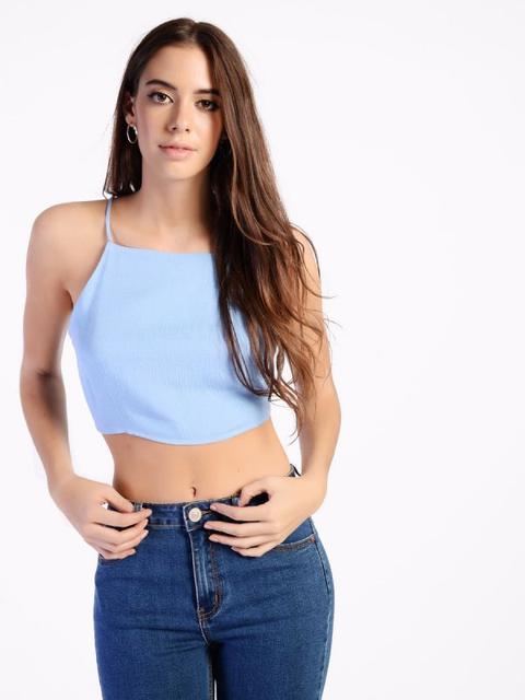 Pastel Blue Racer Top With Tie Back