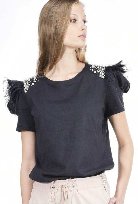 Camiseta Con Plumas Y Cristales