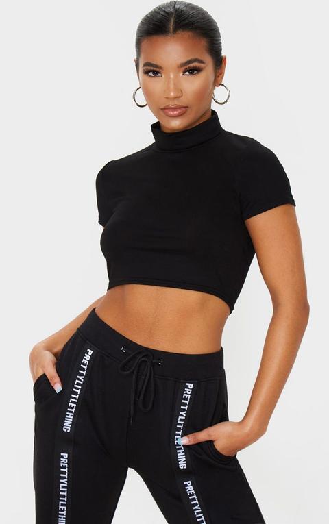 Basic Black High Neck Jersey Crop Top