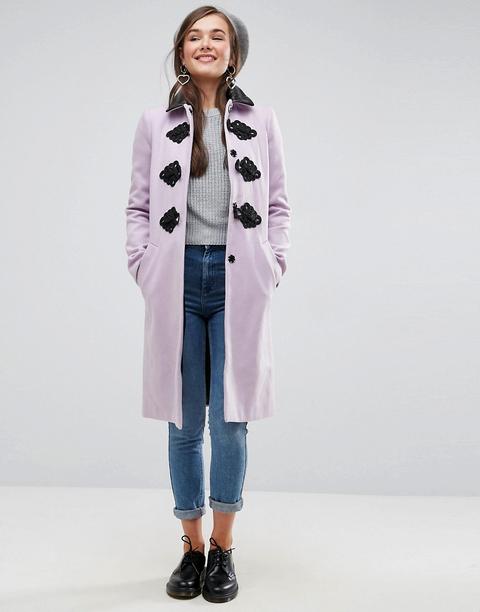 Abrigo Entallado Con Alamares En Contraste De Asos