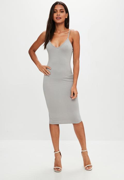 Grey Cami Strap Bodycon Midi Dress