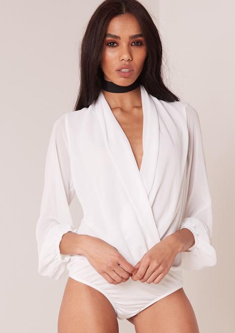 Stevie White Wrap Front Bodysuit