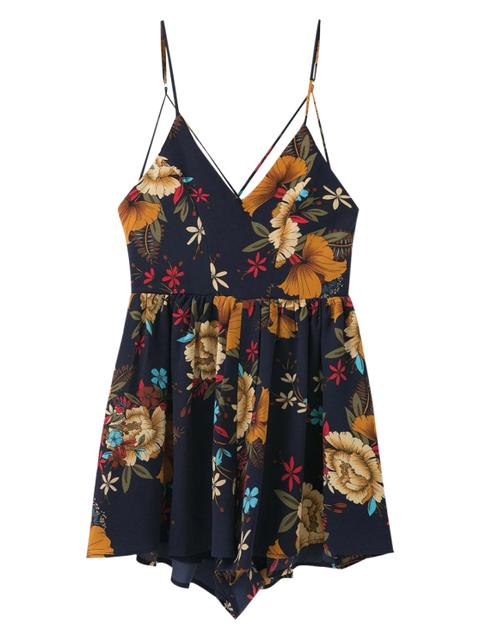 Cross Back Floral Cami Romper