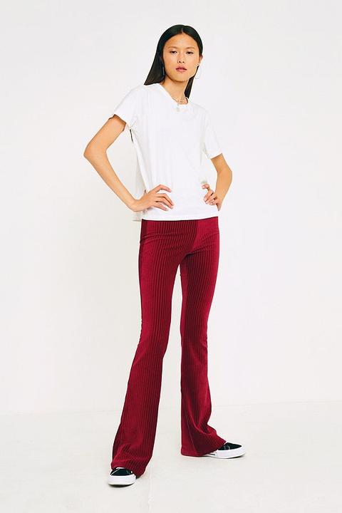 Uo Red Velvet Corduroy Flare Trousers - Womens Xs