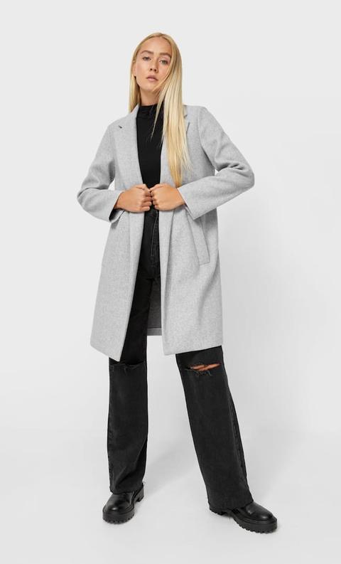 Stradivarius Manteau En Maille Grattée Gris Moyen M